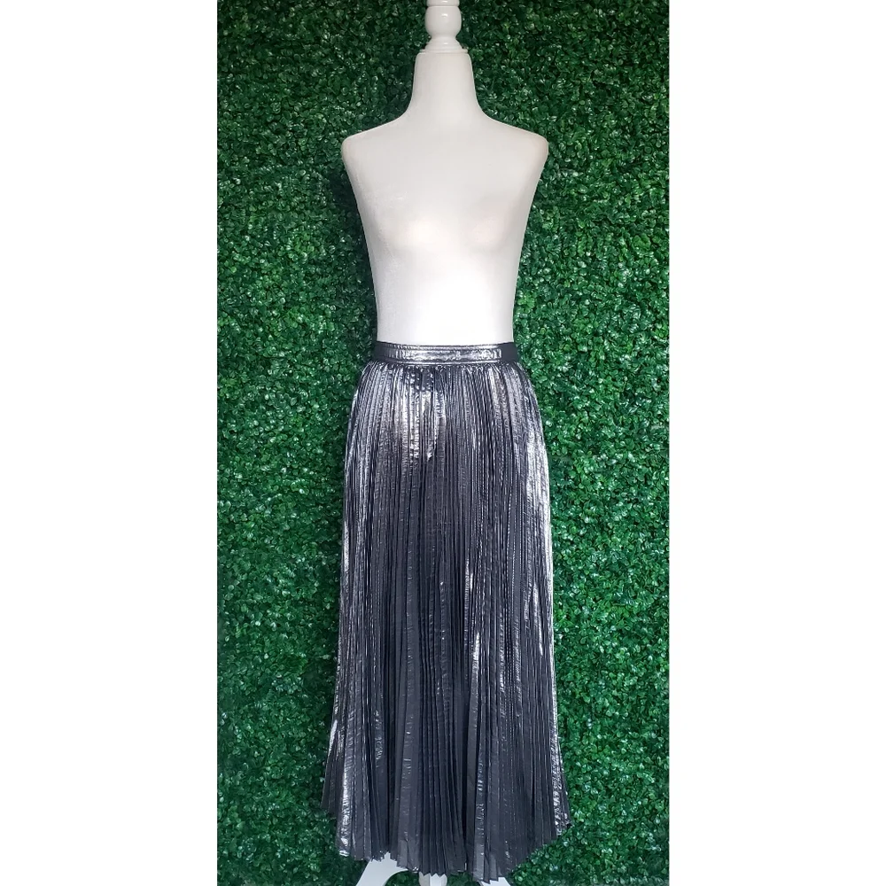 23. J.Crew Pleated silver lamé midi skirt - Picture 5 of 9